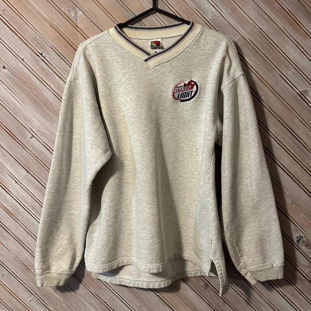 Vintage V-Neck Embroidered Patch Molson Canadian Light Sweater Beer Pullover